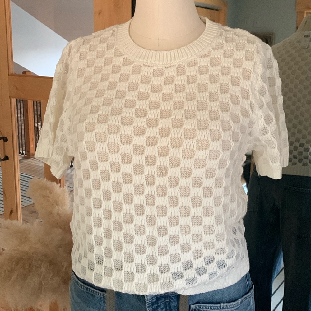 Anthropolgie white short sleeve sweater size L